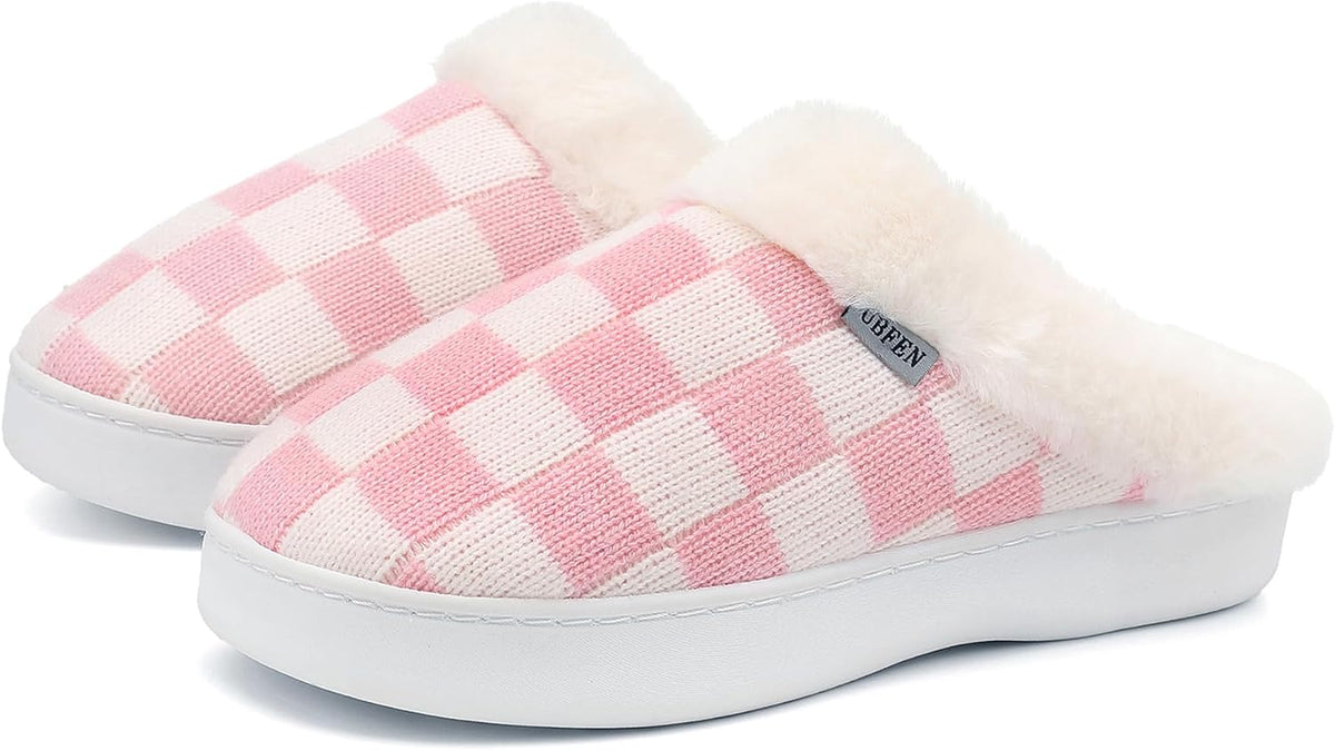UBFEN Mens Womens Slippers Classic Plaid Winter Warm with Memory Foam Fluffy House Shoes Platform Indoor Bedroom