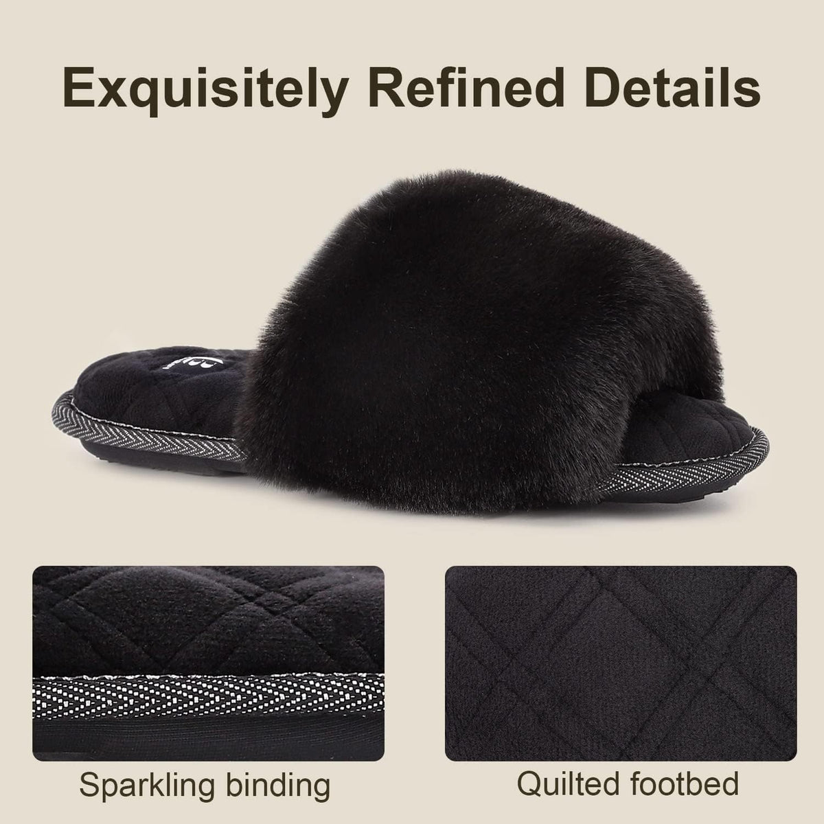 LongBay Women's Fuzzy Slippers Comfy Cloud Memory Foam House Shoes Home Open Toe Slides Indoor Outdoor