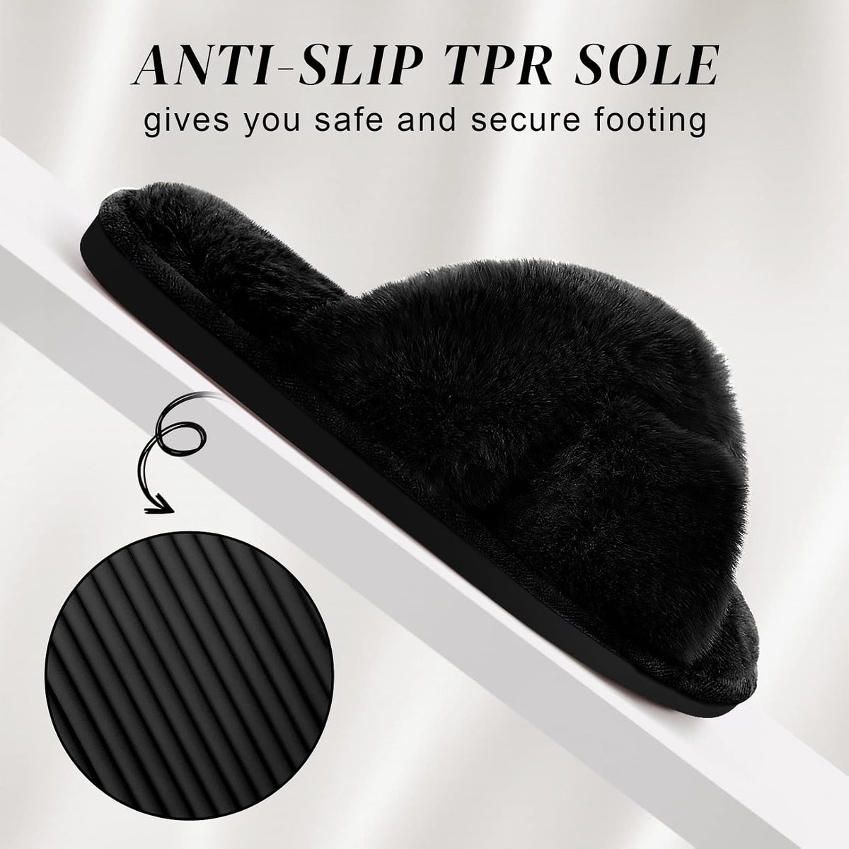 Parlovable Women's Cross Band Slippers Fuzzy Open-Toe Memory Foam