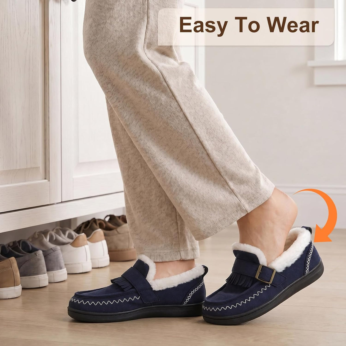 LeIsfIt Women's Moccasin Slippers Wide Toe Box Memory Foam House Shoes