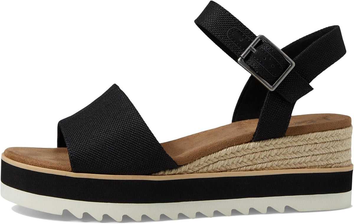 TOMS Women's Diana Wedge Heel Sandal, Leather Upper, Rope-Wrapped Midsole, Adjustable Strap, Buckle, OrthoLite Insole