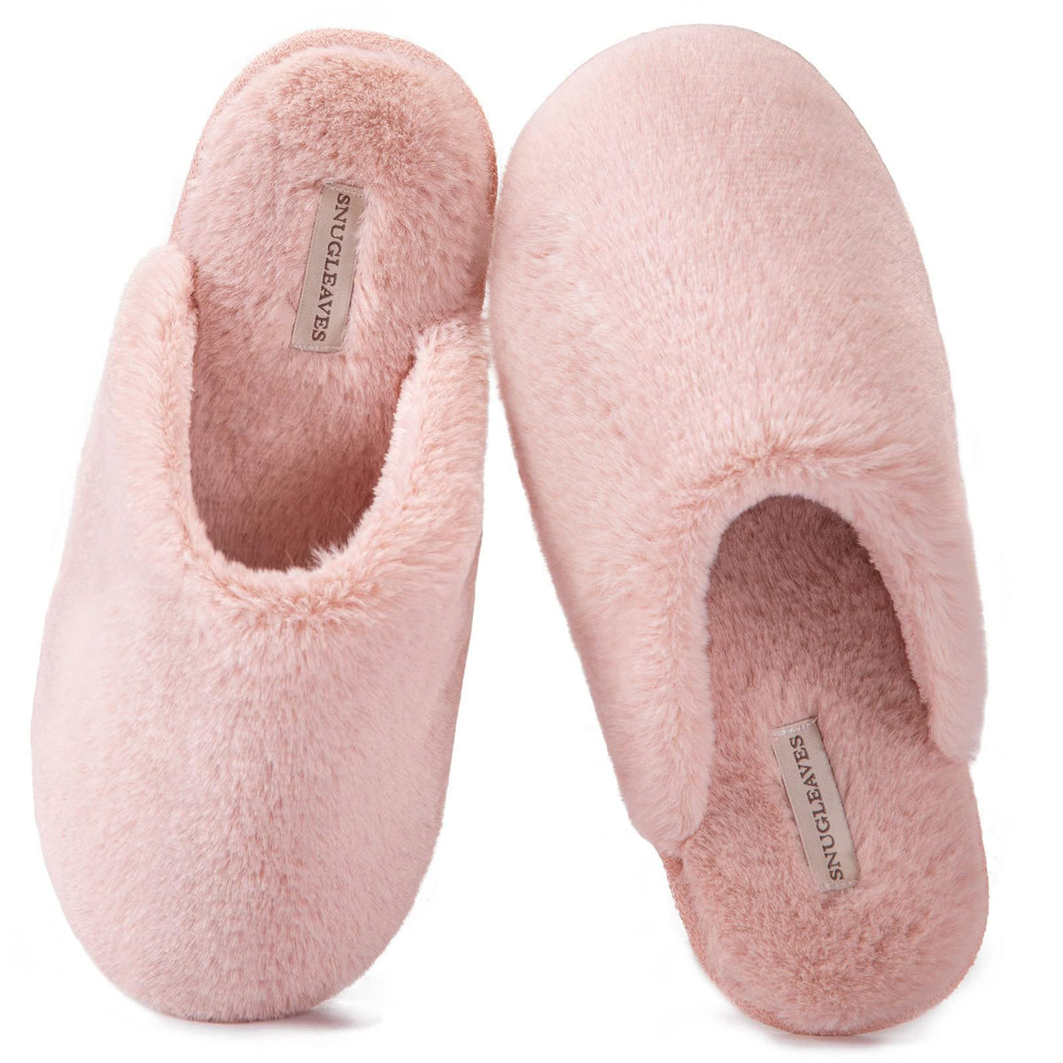 Snug Leaves Women's Fuzzy Scuff Slippers Memory Foam Non-slip House Shoes