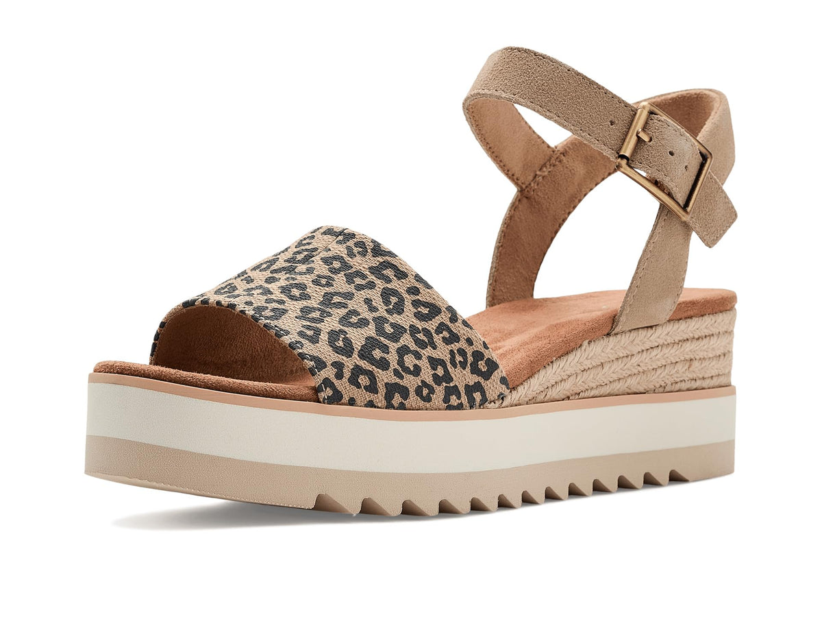 TOMS Women's Diana Wedge Heel Sandal, Leather Upper, Rope-Wrapped Midsole, Adjustable Strap, Buckle, OrthoLite Insole