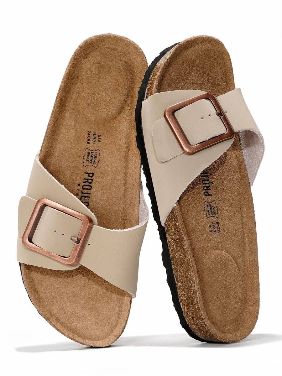 Project Cloud 100% Genuine Leather Sandals Women Comfortable Womens Slides