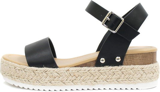 Soda CLIP ~ Women Open Toe Ankle Strap Platform Espadrille Sandal