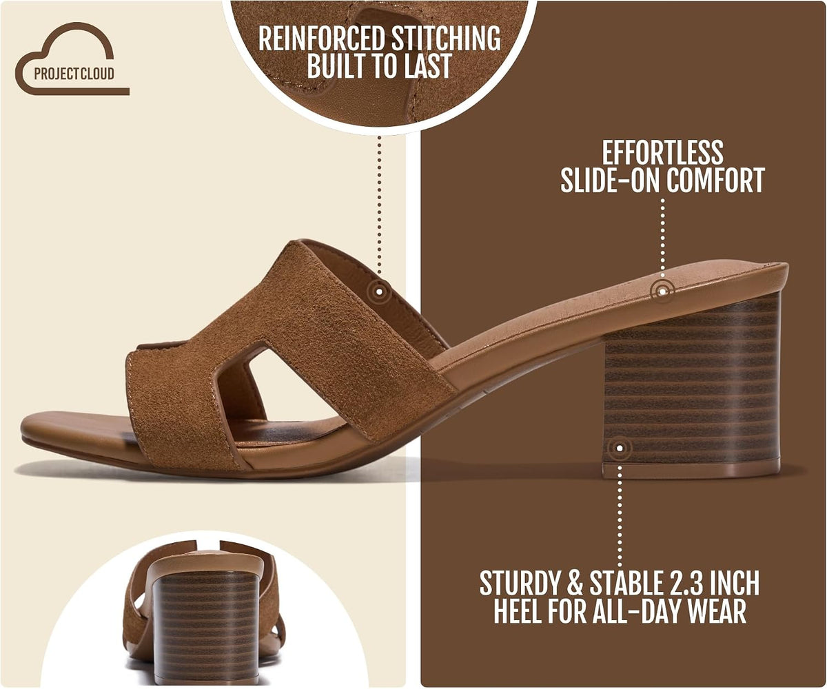 Project Cloud 100% Genuine Leather Block Heeled Sandals for Women(Opal)