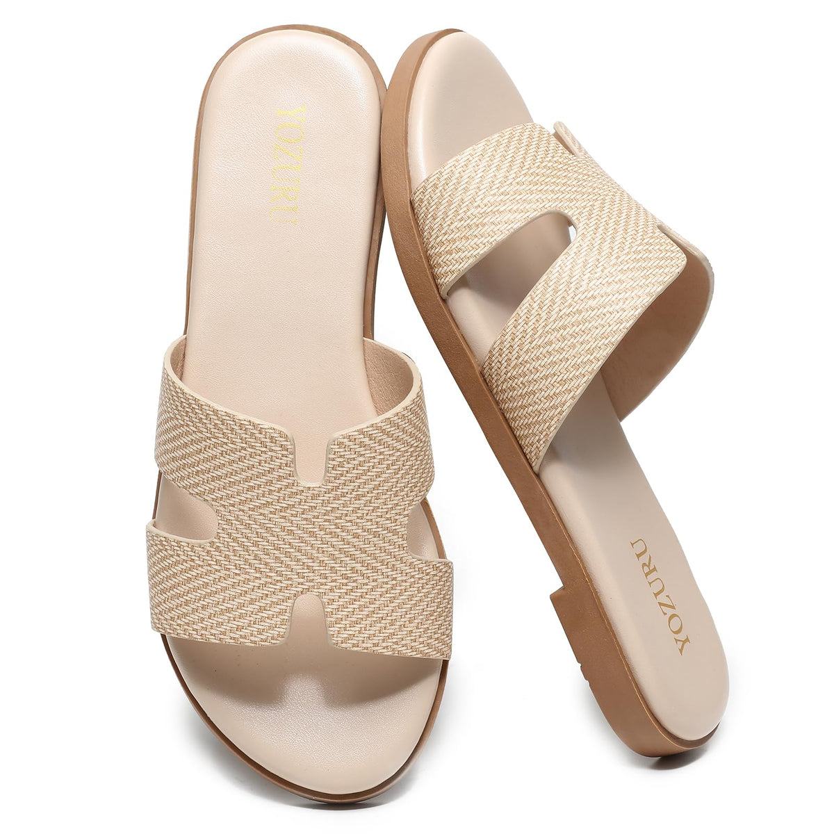Yozuru Womens Flat Sandals Dressy Summer Slides Comfortable Leather Sandals