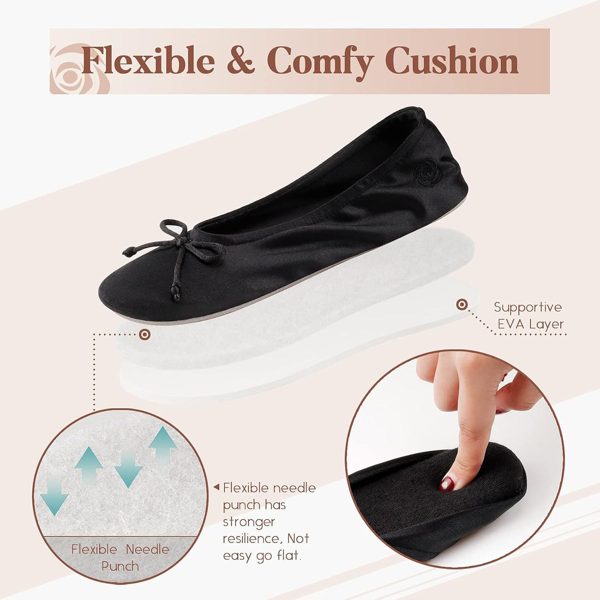 BCTEX Women's Ballerina House Slippers with Bow