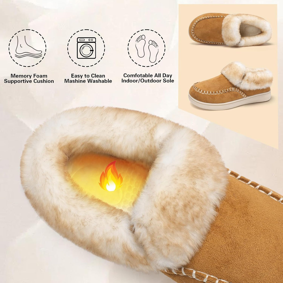 LeIsfIt Women's Fuzzy Slippers Wide Toe Box Memory Foam House Shoes