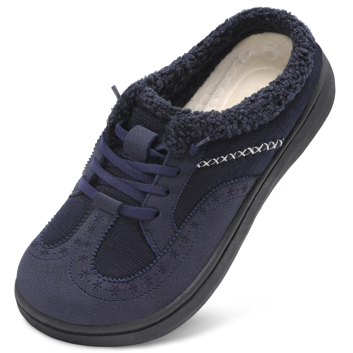 Womens Wide Slippers Comfy Memory Foam House Shoes Fuzzy Lined Mules