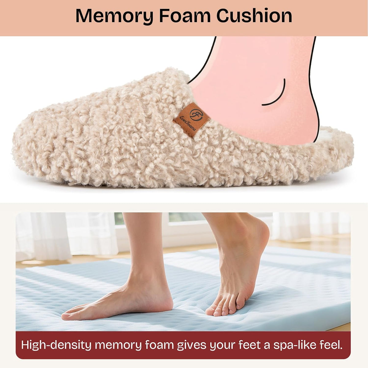 EverFoams Women’s Fuzzy Slippers Slip-on Memory Foam Indoor House Shoes