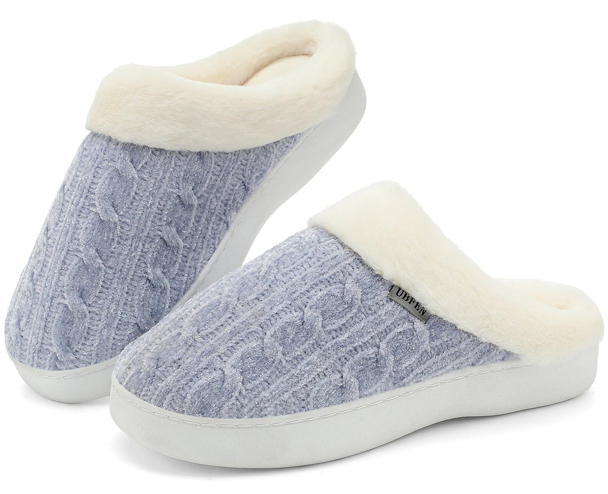 UBFEN Mens Womens Slippers Classic Plaid Winter Warm with Memory Foam Fluffy House Shoes Platform Indoor Bedroom