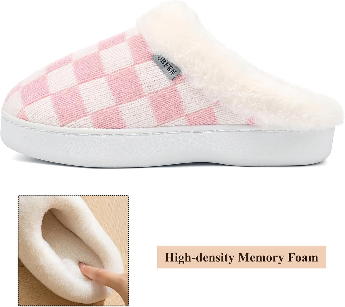 UBFEN Mens Womens Slippers Classic Plaid Winter Warm with Memory Foam Fluffy House Shoes Platform Indoor Bedroom