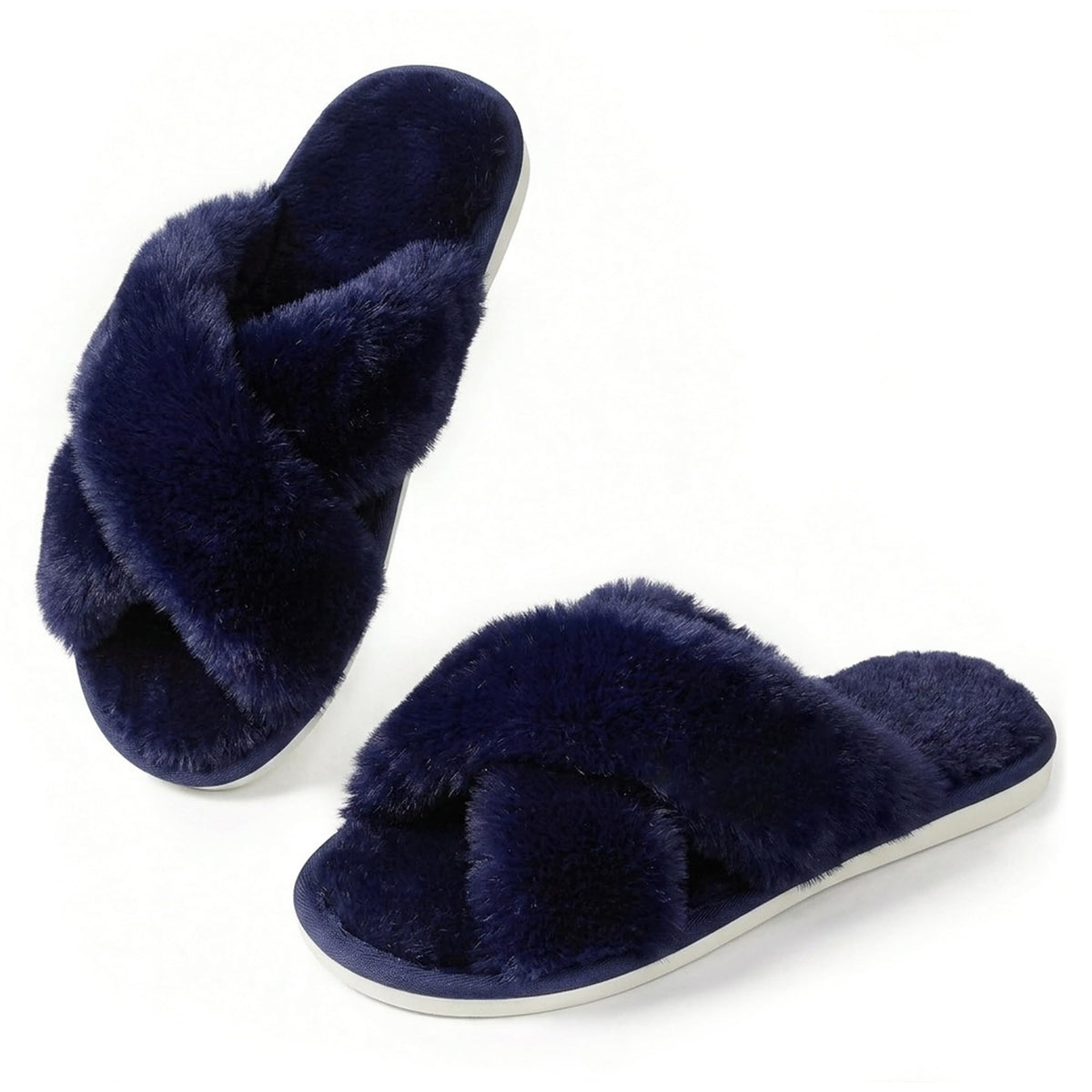 Ankis Memory Foam Fuzzy Slippers for Women,Open Toe House Shoes