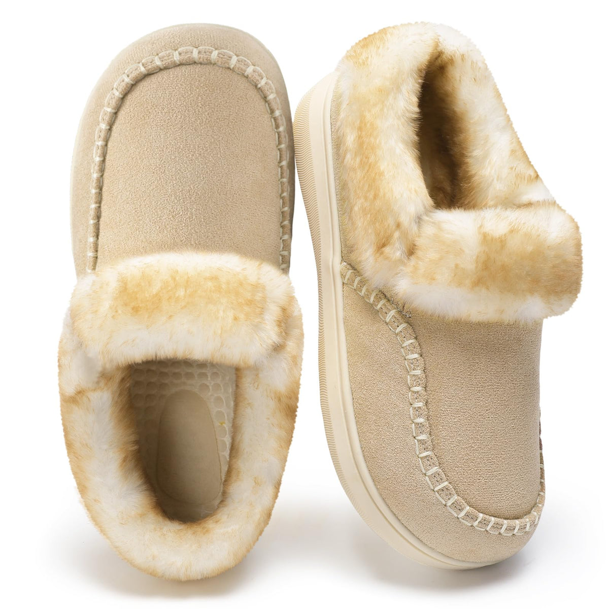 LeIsfIt Women's Fuzzy Slippers Wide Toe Box Memory Foam House Shoes