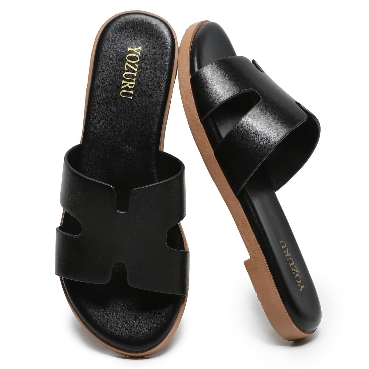 Yozuru Womens Flat Sandals Dressy Summer Slides Comfortable Leather Sandals