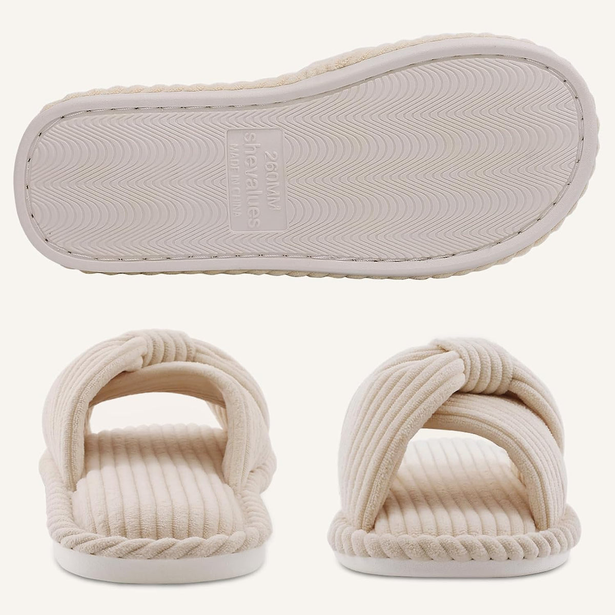 Evshine Summer House Slippers for Women Corduroy Open Toe Indoor Slippers