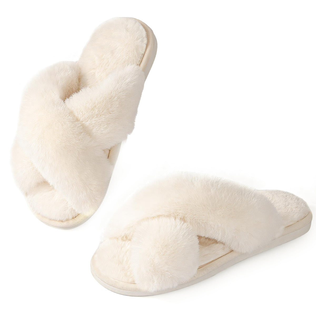 Ankis Memory Foam Fuzzy Slippers for Women,Open Toe House Shoes