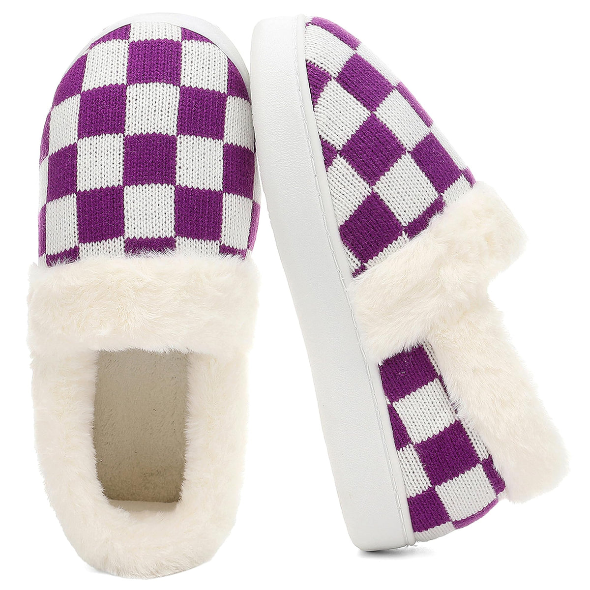 UBFEN Womens Fuzzy House Slippers Warm Bedroom Shoes with Faux Fur Lining Non Slip Memory Foam Slippers for ladies Indoor and Outdoor