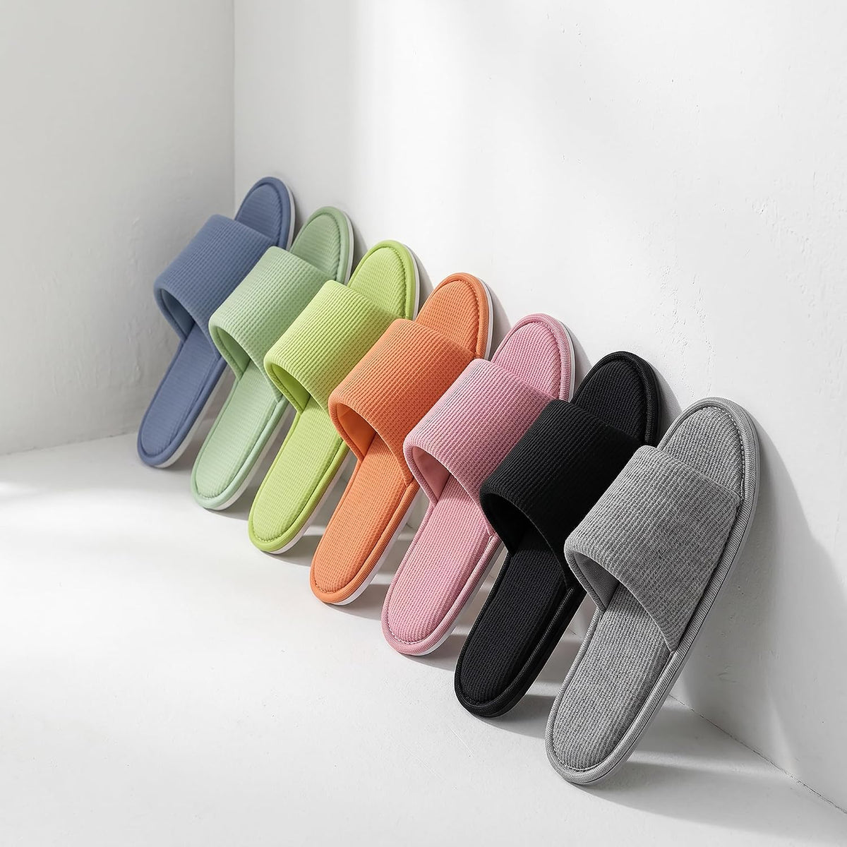 Women's Open Toe House Slippers Breathable Waffle Fabric Memory Foam
