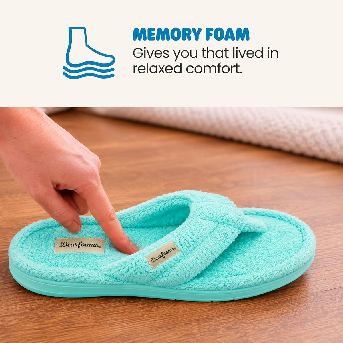 Dearfoams Women's Melanie Thong Slide Memory Foam Terry Sandal Summer House Slippers