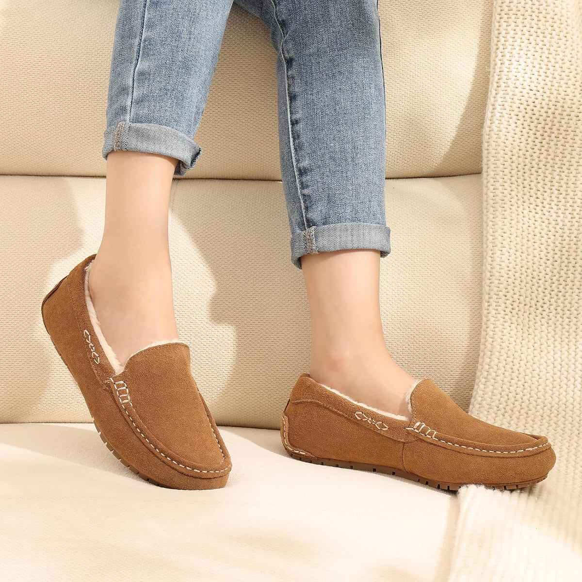 KIDMI Women's Genuine Suede Cozy Moccasin Slippers