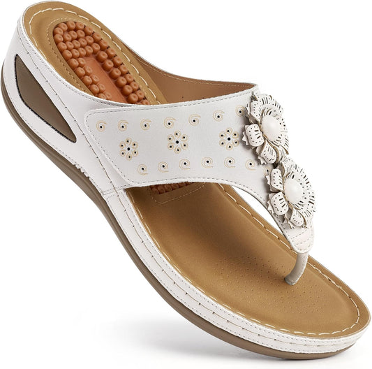Ecetana Womens Wedge Flip Flops Comfortable Arch Support Summer Sandals