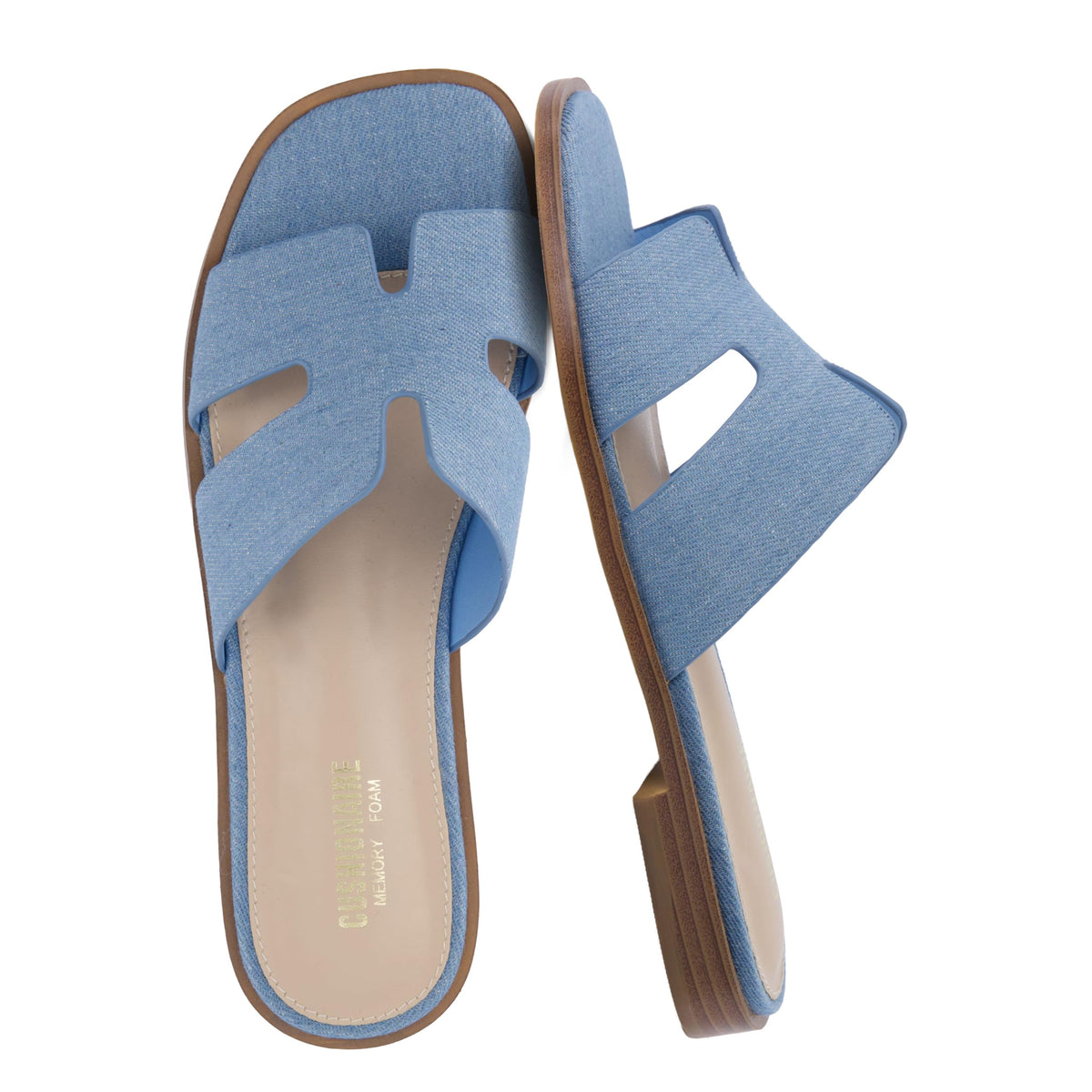 CUSHIONAIRE Voyage Cutout Strap Slides for Women, Slip On Summer Flats, Trendy Footwear, Memory Foam Vegan Leather Comfortable Vacation Style Sandals