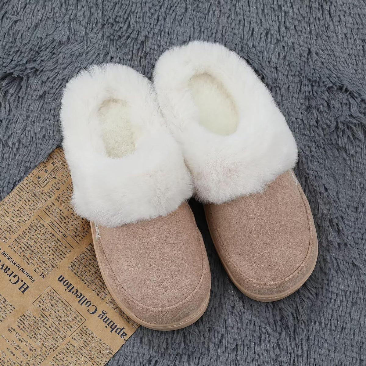 NineCiFun Women's and Men's Memory Foam House Slippers, Faux Fur Lined Indoor Fuzzy Slippers with No-slip Sole, Slip on Suede Home Shoes, Warm Winter Gift for Women & Men