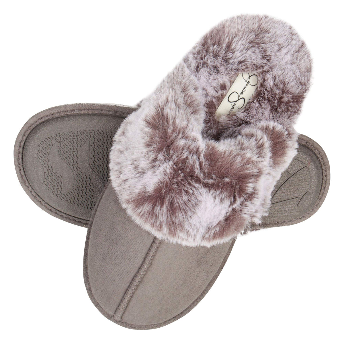 Jessica Simpson womens Comfy Faux Fur House Slipper Scuff Memory Foam Slip on Anti-skid SoleSlipper