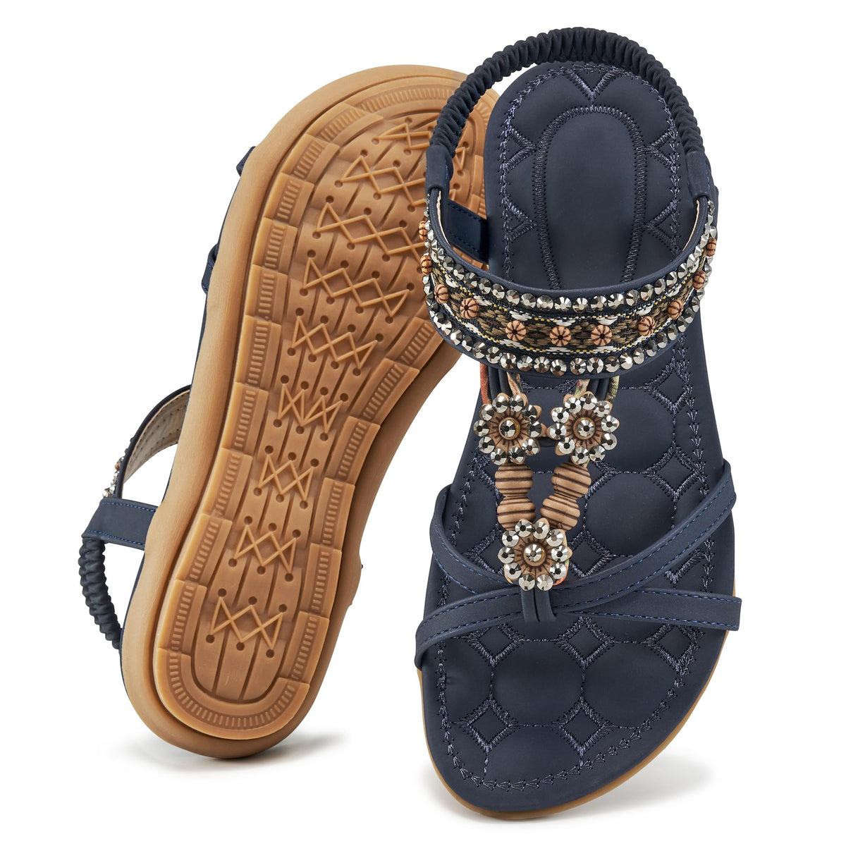 Alicegana Womens Sandals Dressy Summer: Comfortable Bohemian Flats Elastic Ankle Strap Casual Walking Women Shoes Footwear 2026