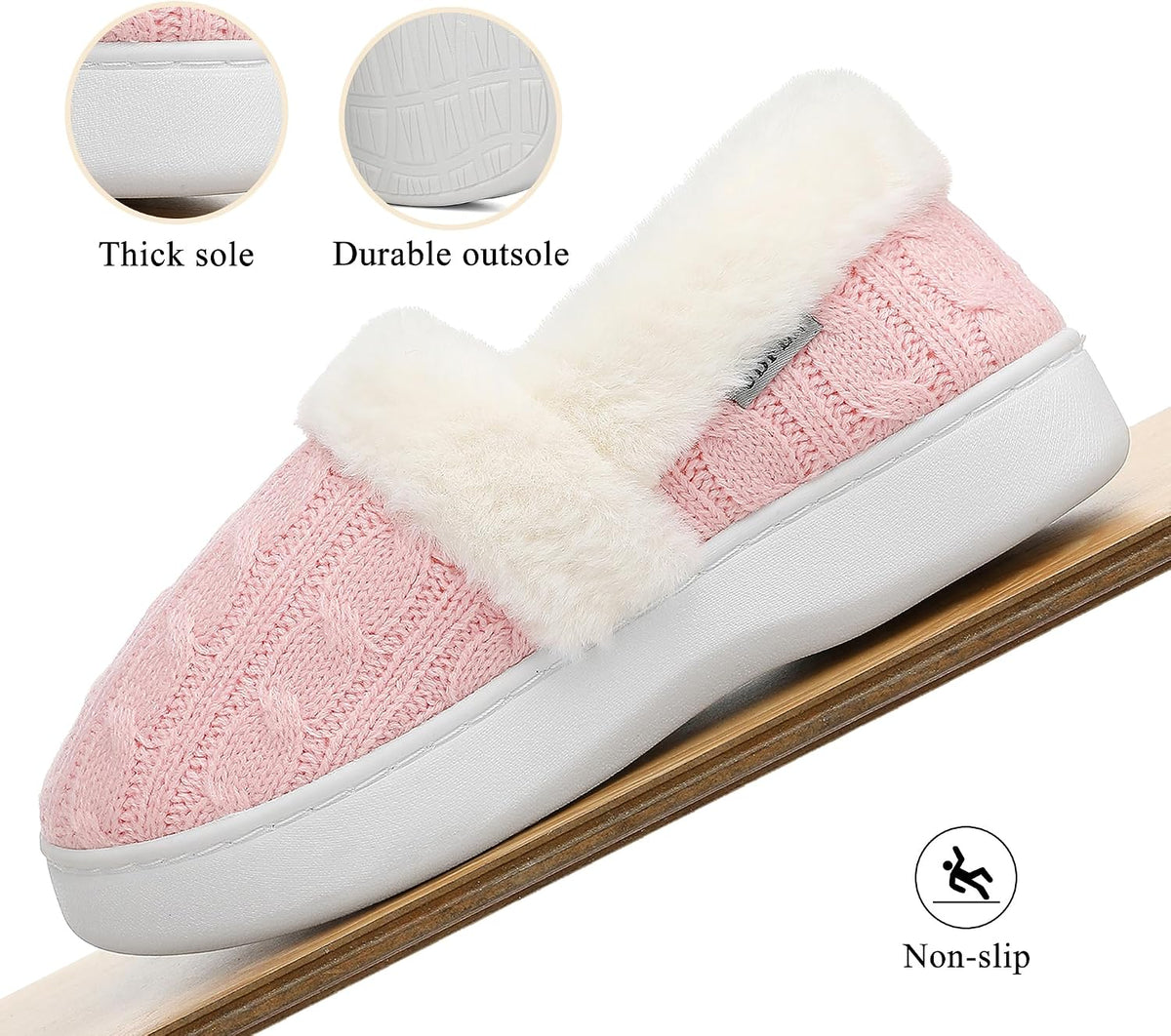 UBFEN Womens Fuzzy House Slippers Warm Bedroom Shoes with Faux Fur Lining Non Slip Memory Foam Slippers for ladies Indoor and Outdoor