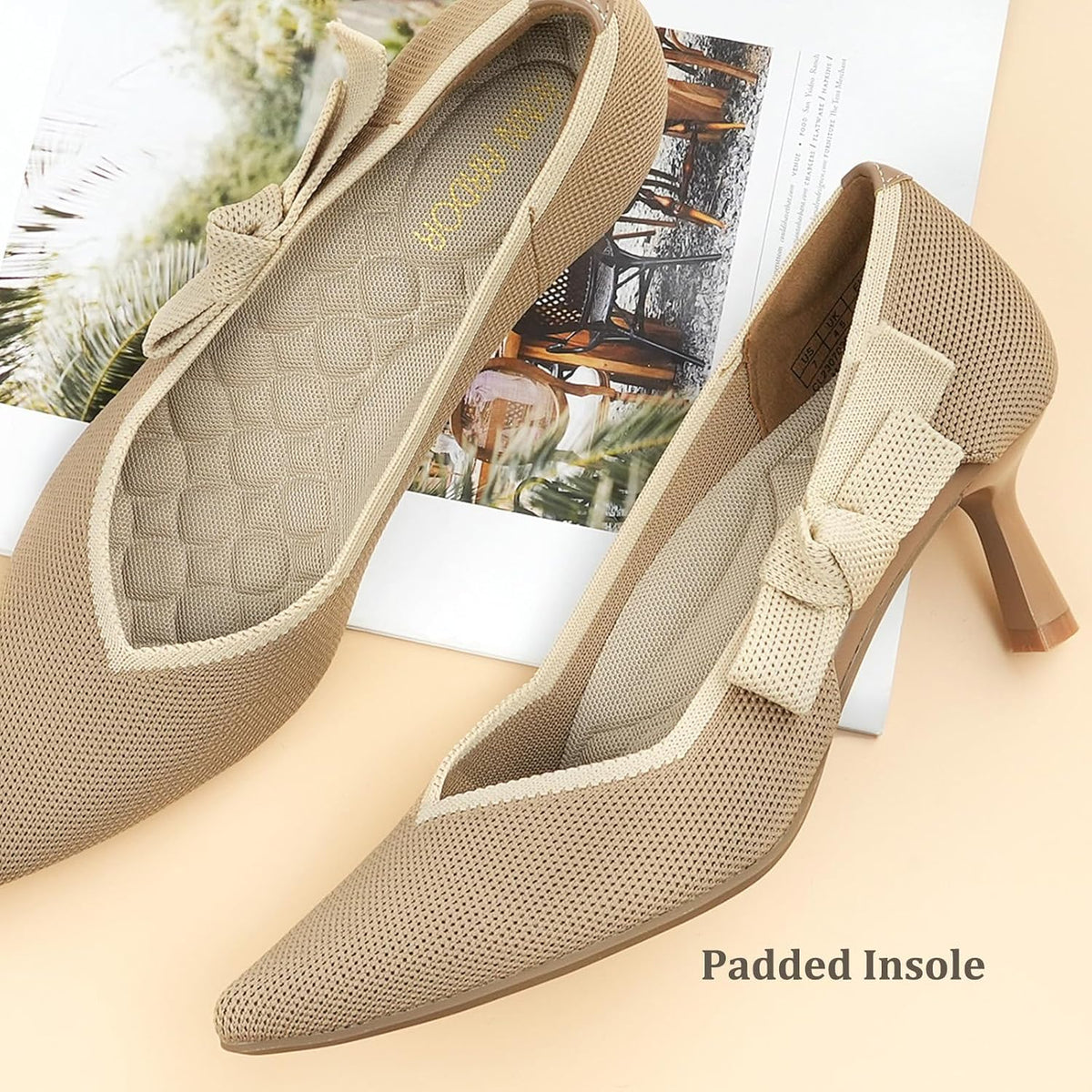 JENN ARDOR Kitten Heels for Womens Pumps Dress Shoes for Women Low Heel Pumps Comfortable Knit 2.1 Inch Pointed Toe Dressy Wedding Party Prom Office Work Heels Shoes