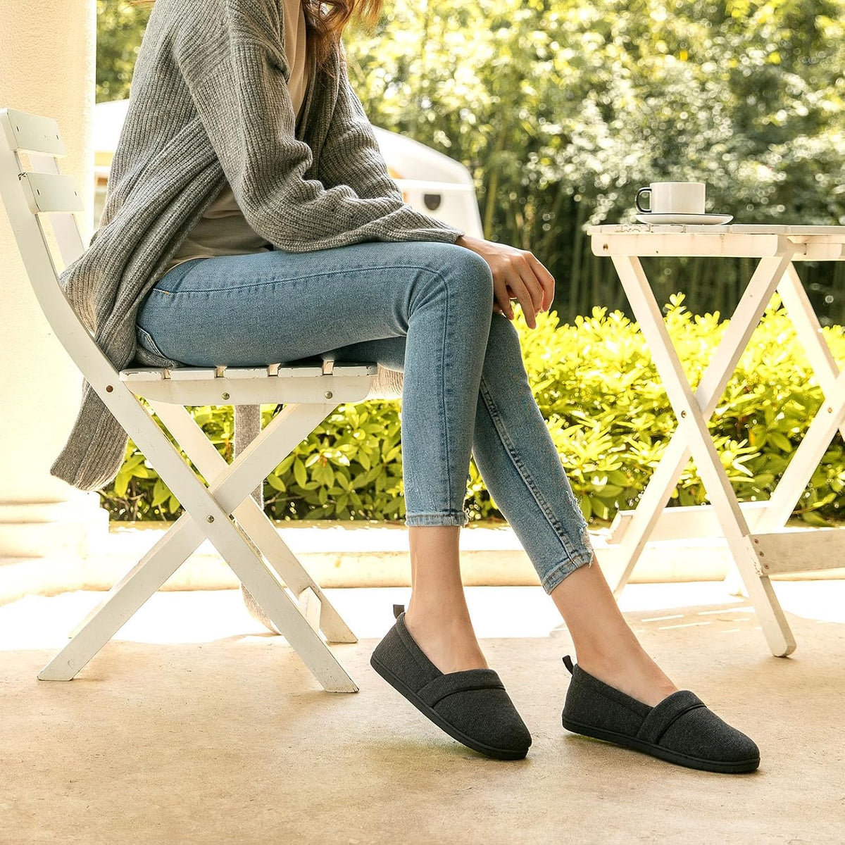 HomeTop Women's Comfy Loafer Slippers Memory Foam Non-slip House Shoes