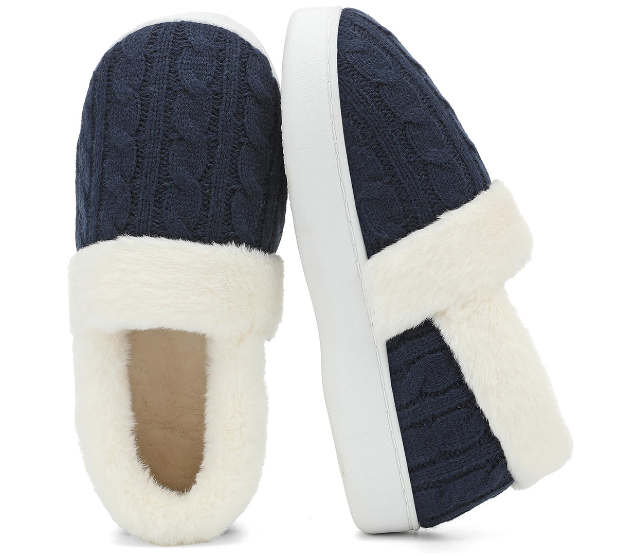 UBFEN Womens Fuzzy House Slippers Warm Bedroom Shoes with Faux Fur Lining Non Slip Memory Foam Slippers for ladies Indoor and Outdoor
