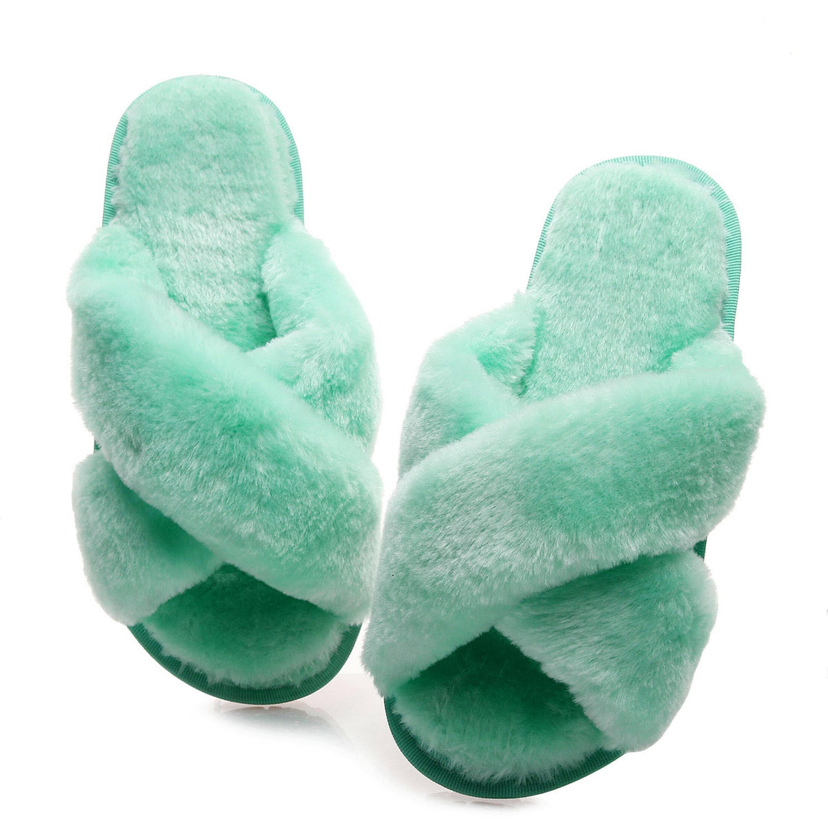 Crazy Lady Womens Fuzzy House Slippers Cross Band Memory Foam Sandals