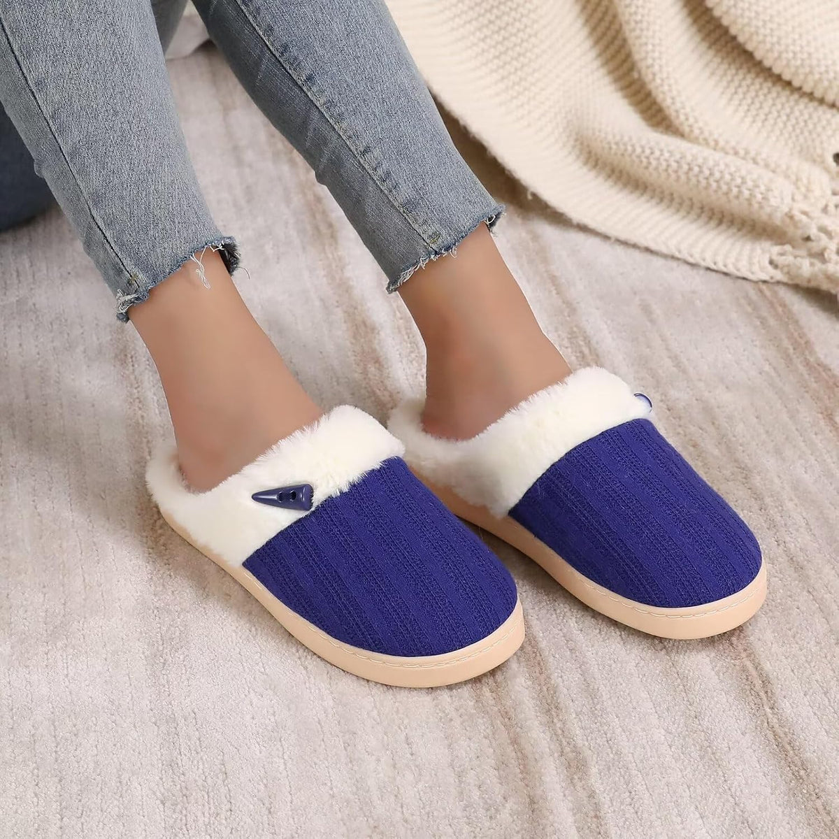 NineCiFun Women's Slip on Fuzzy Slippers Memory Foam House Slippers Outdoor Indoor Warm Plush Bedroom Shoes Scuff with Faux Fur Lining