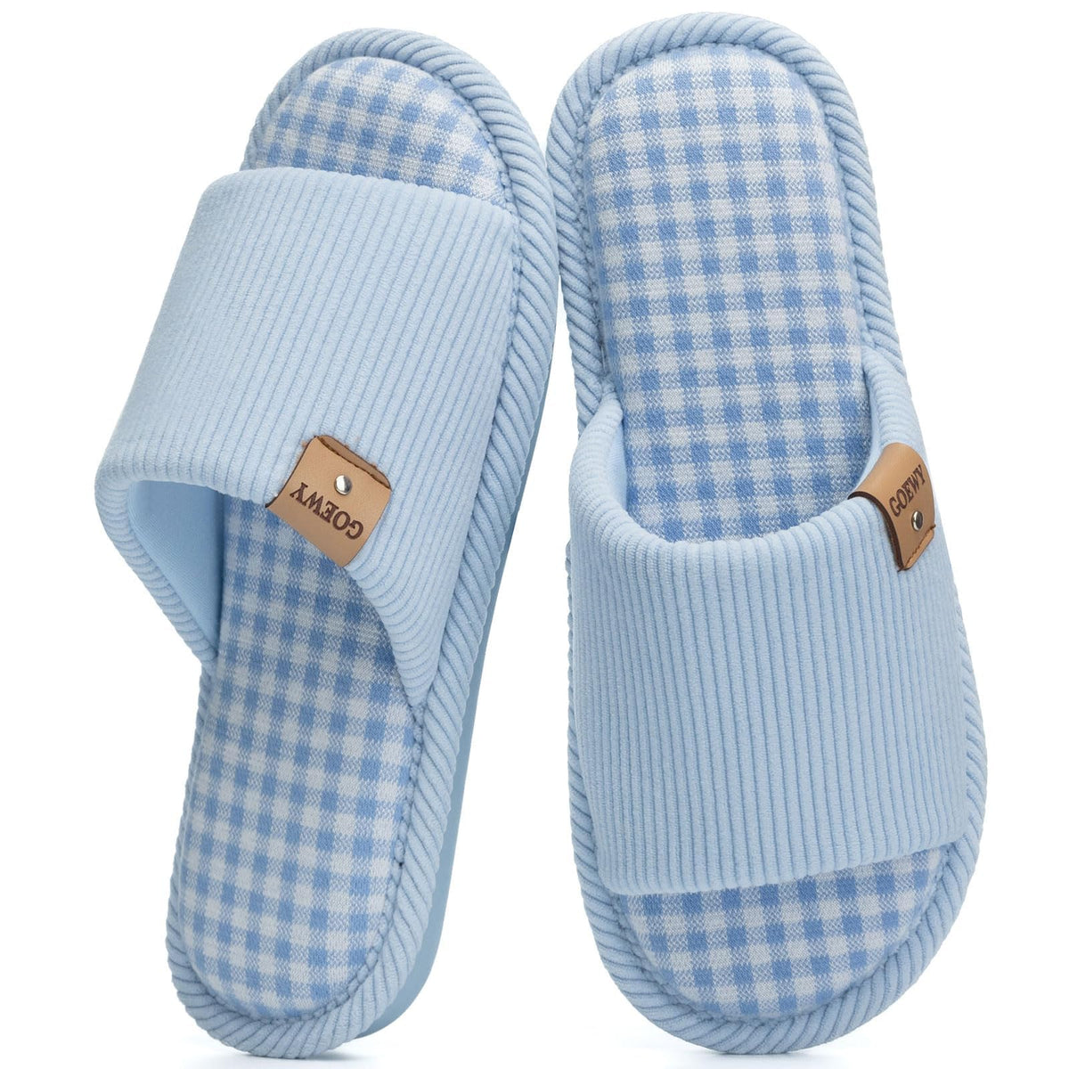 GOEWY Open Toe Corduroy Slippers for Women Memory Foam Casual House Shoes