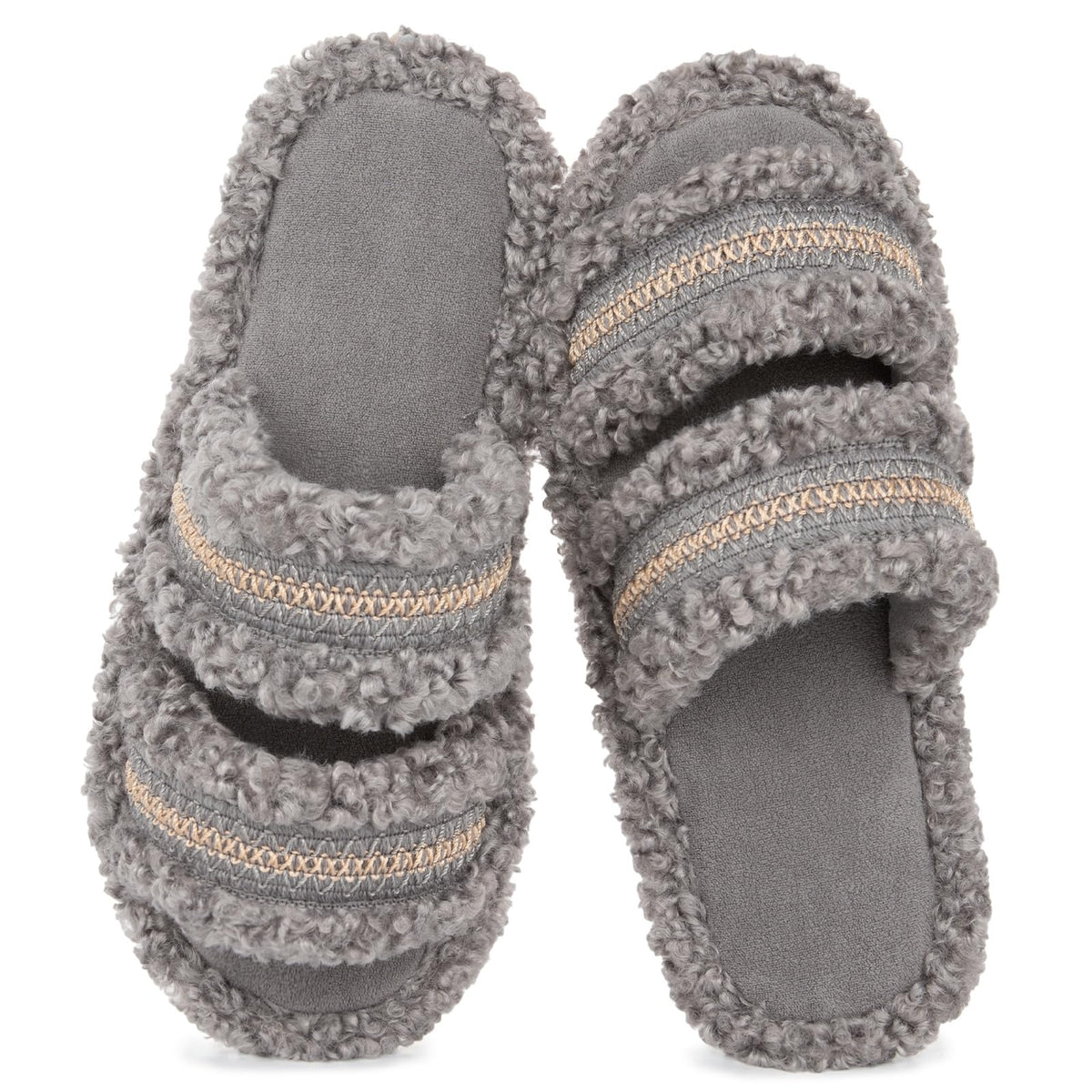 EverFoams Women's Fuzzy Open Toe Slippers Memory Foam Indoor House Shoes