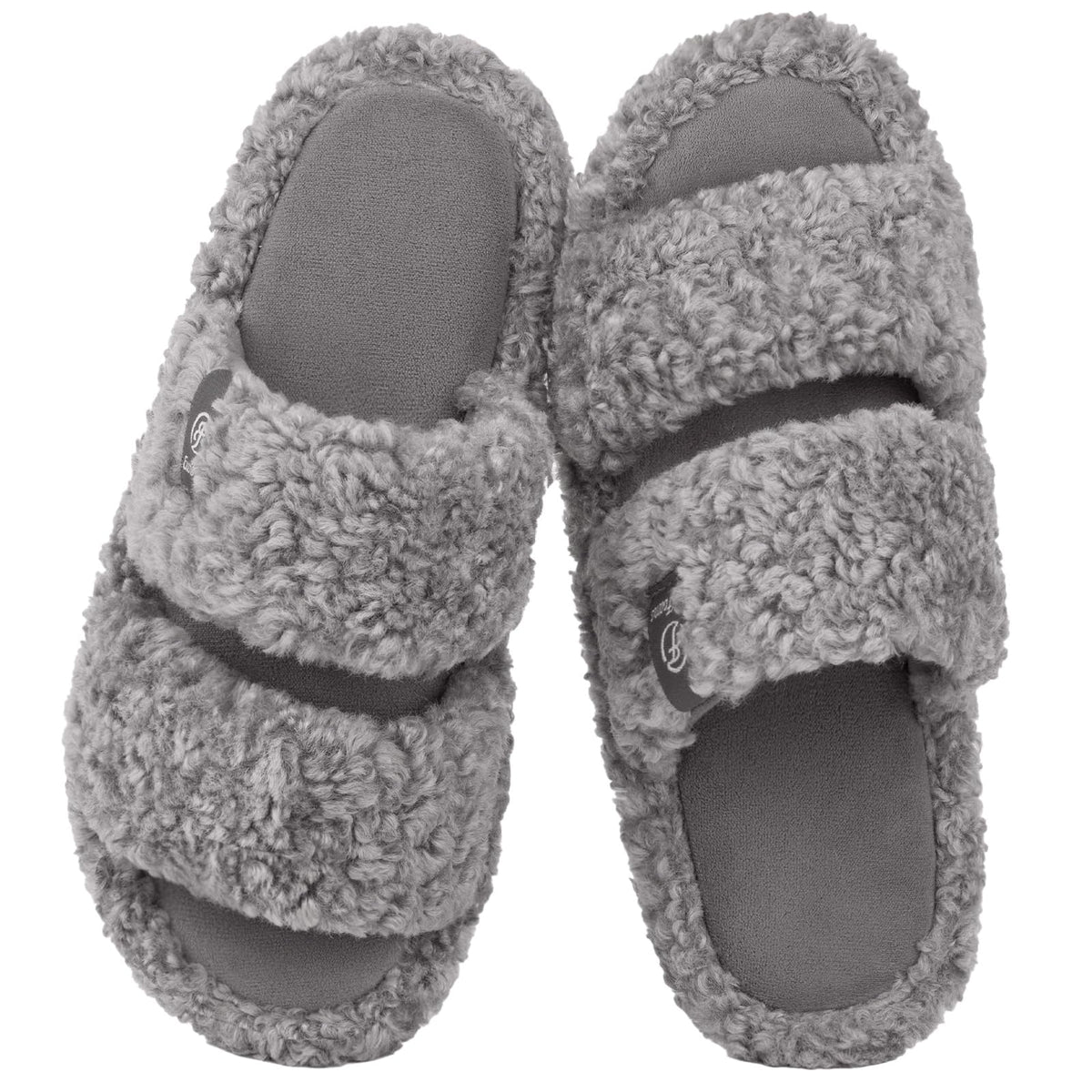 EverFoams Women's Fuzzy Open Toe Slippers Memory Foam Indoor House Shoes