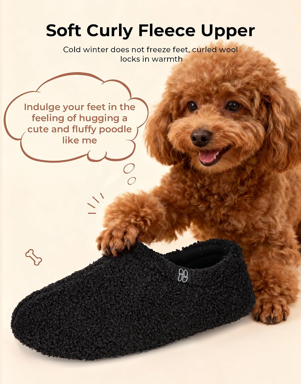 HomeTop Women's Fuzzy Curly Fur Fleece Lining Memory Foam Loafer Slippers
