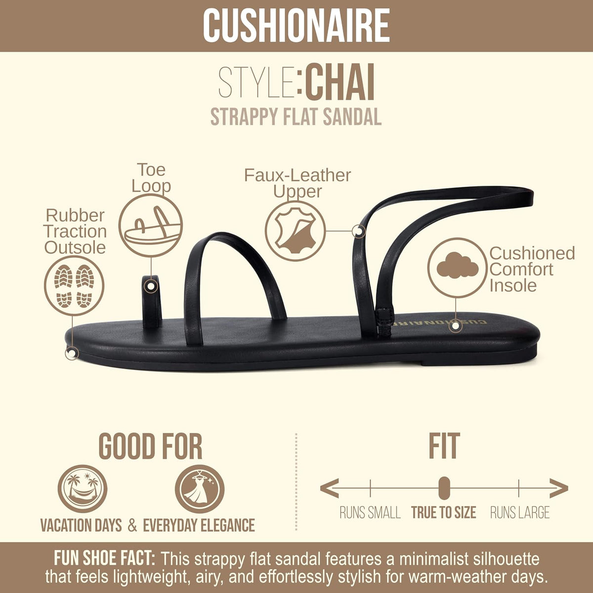 CUSHIONAIRE Chai Strappy Flip Flops for Women, Comfortable Casual Women Sandals with Memory Foam