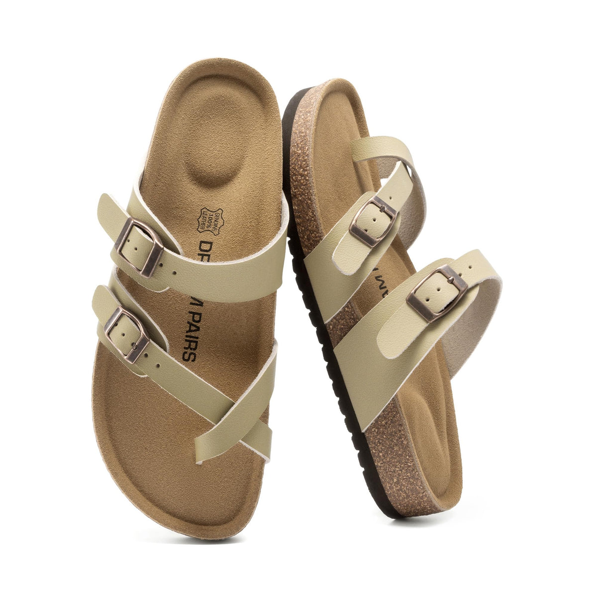 DREAM PAIRS Women's Leather Cork Footbed Summer Sandals
