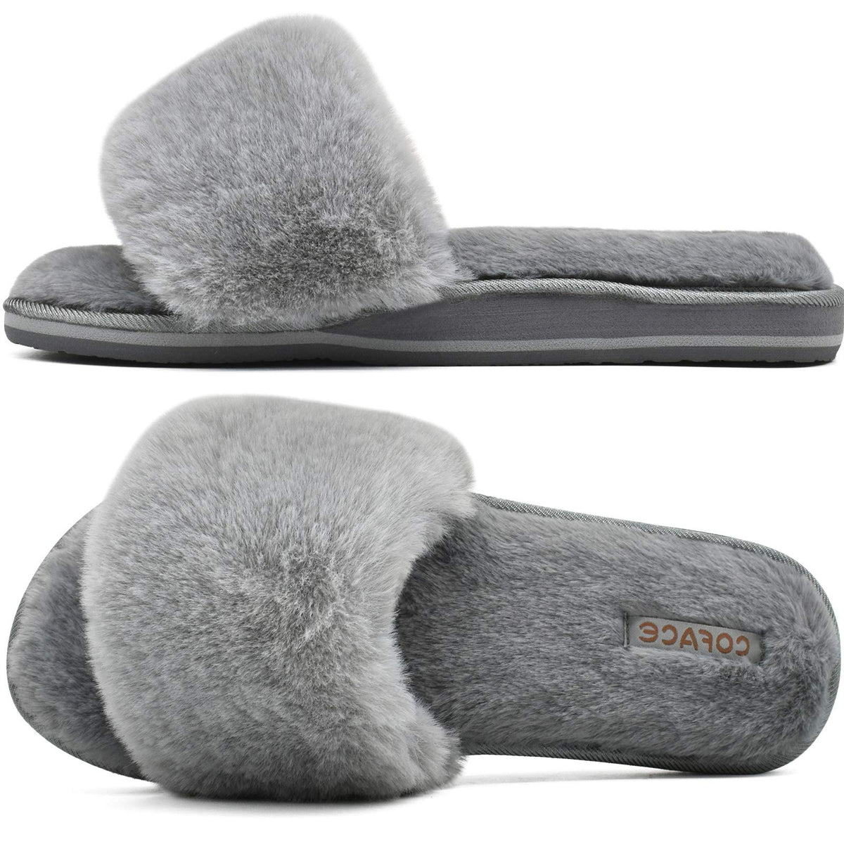 COFACE Womens Slippers with Arch Support Comfy Open Toe Fuzzy Woman House Shoes Plantar Fasciitis Orthotic Ladies Slippers Indoor