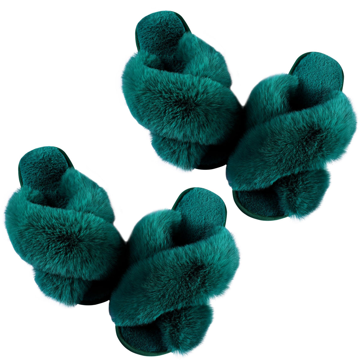 Ankis Womens Fuzzy Cozy Comfy Soft Slippers - 2Pair Fluffy Furry House Slippers Plush Home Ladies Gifts Memory Foam, Cross Band, Open Toe，Indoor/Door Bride Slipper Slides Wedding Ladies Shoes