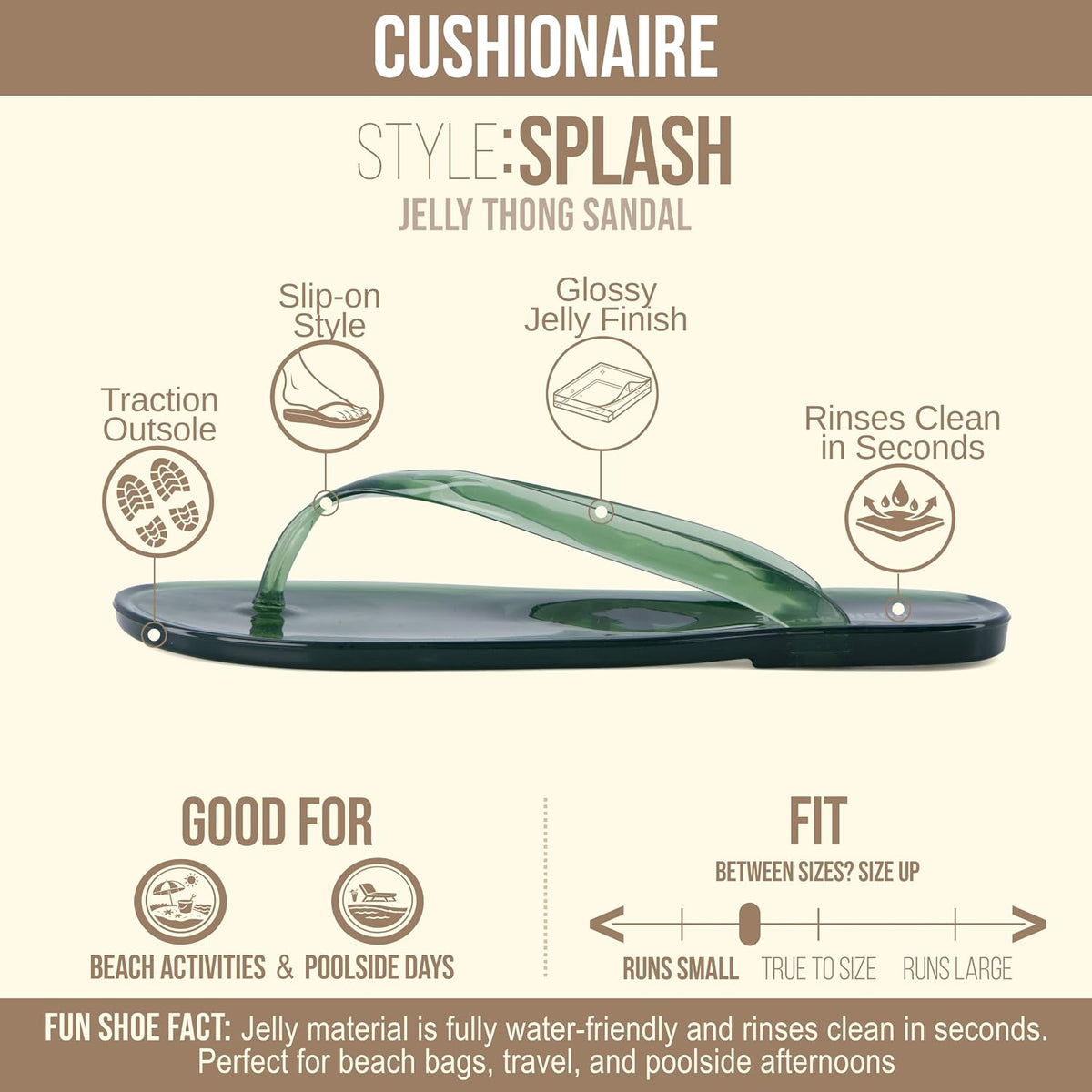 CUSHIONAIRE Splash Jelly Flip Flops for Women With Flexible Sole, Glossy Jelly Finish Summer Sandals for Women
