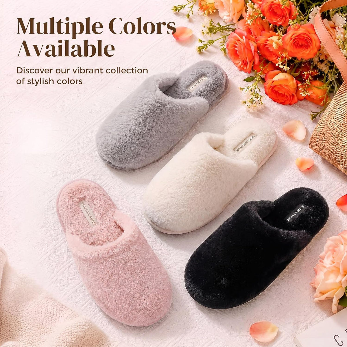 Snug Leaves Women's Fuzzy Scuff Slippers Memory Foam Non-slip House Shoes
