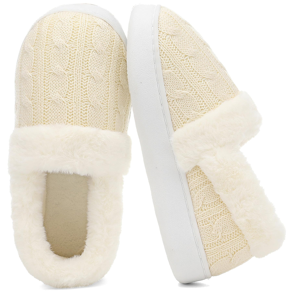UBFEN Womens Fuzzy House Slippers Warm Bedroom Shoes with Faux Fur Lining Non Slip Memory Foam Slippers for ladies Indoor and Outdoor