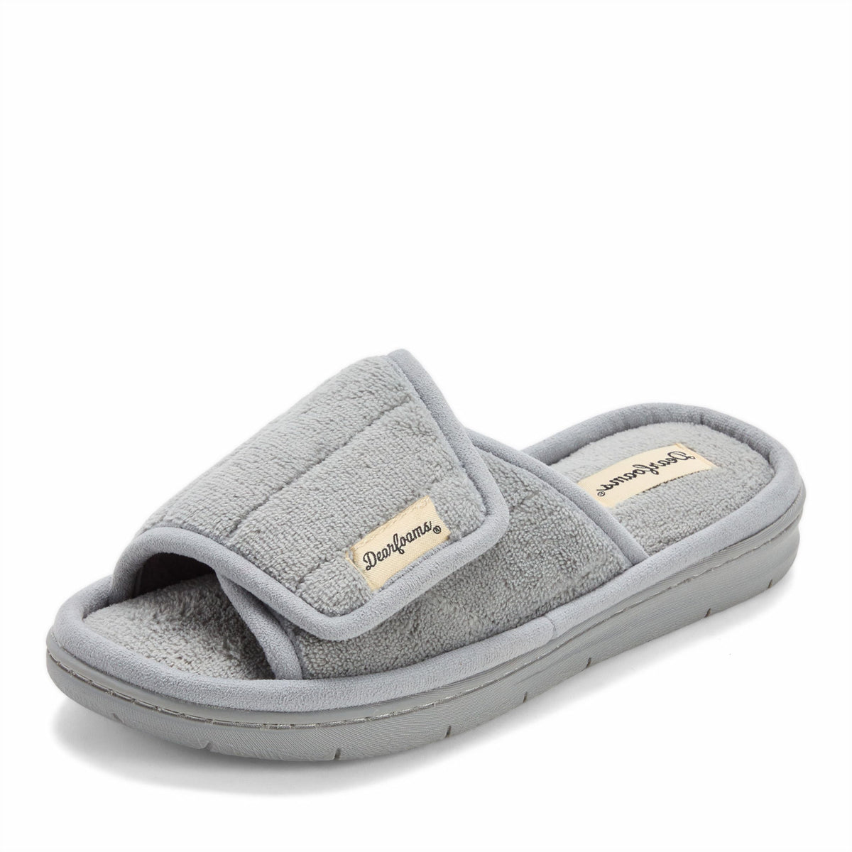 Dearfoams Mickey Adjustable Terry Slide, Memory Foam Washable Open Toe Indoor Summer House Slippers