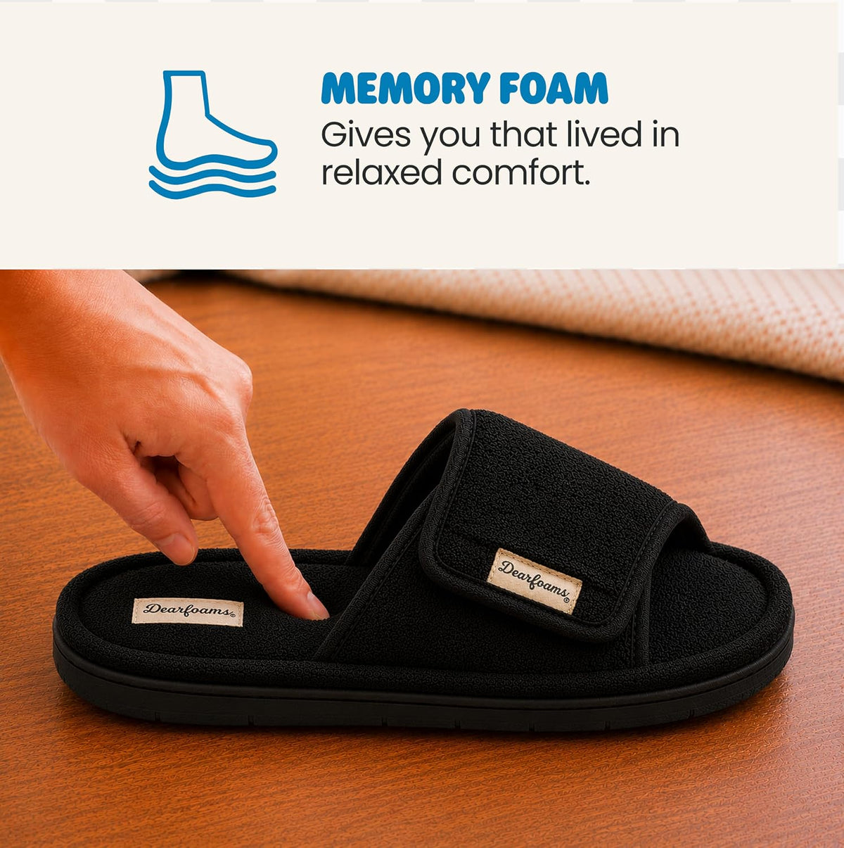 Dearfoams Mickey Adjustable Terry Slide, Memory Foam Washable Open Toe Indoor Summer House Slippers